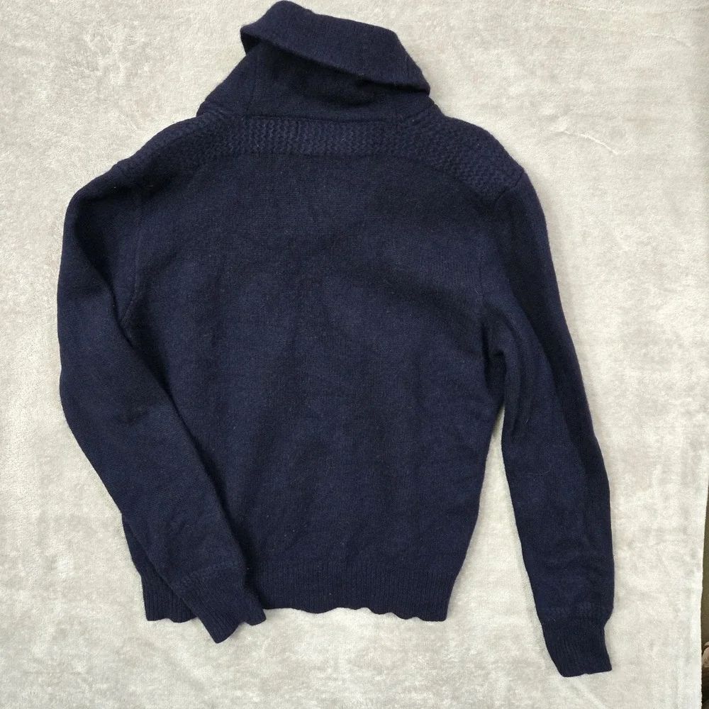 Polo Ralph Lauren Lambs‎ Wool Sweater Large Shawl 1/4 Zip Blue Preppy Nautical